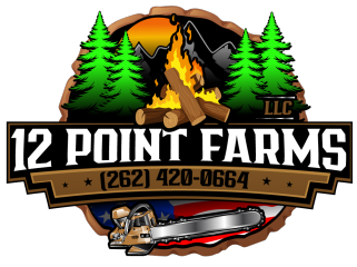 Firewood for sale stacked and ready for pickup at 12 Point Farms LLC