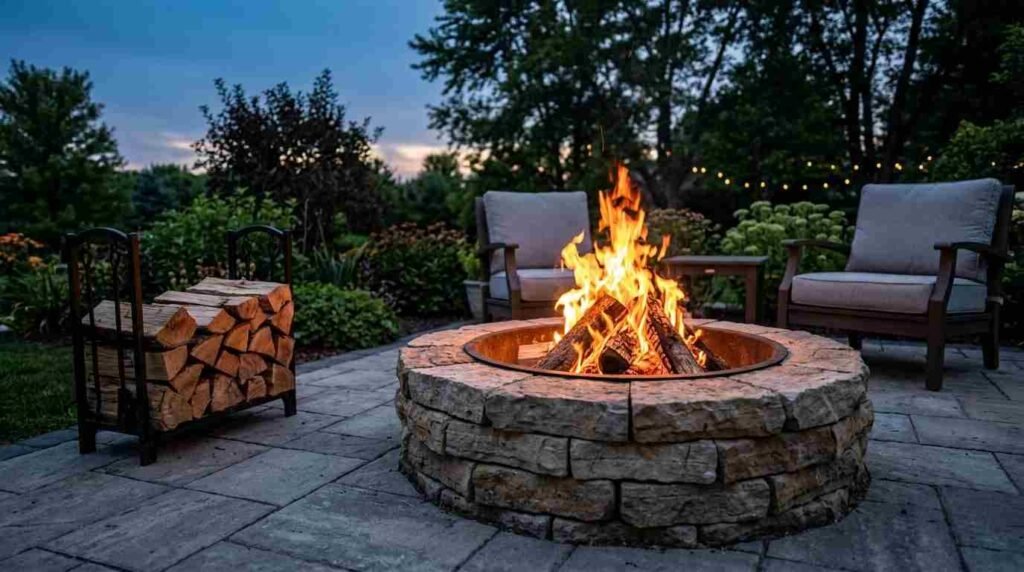 fire burning in stone pit