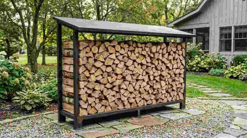 firewood storage rack stacked