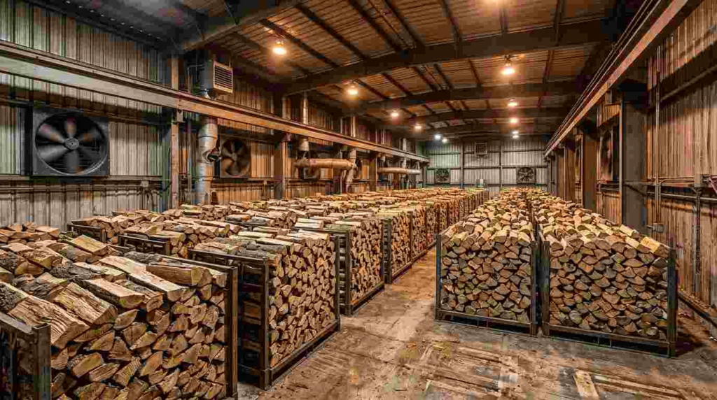 hardwood logs stacked in kiln dried firewood