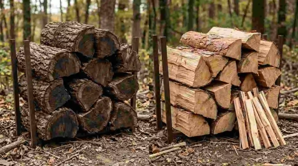 comparing oak and pine logs