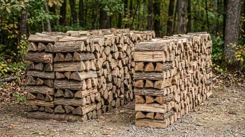 firewood stacks comparing depth
