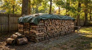 Properly stacked firewood outdoors