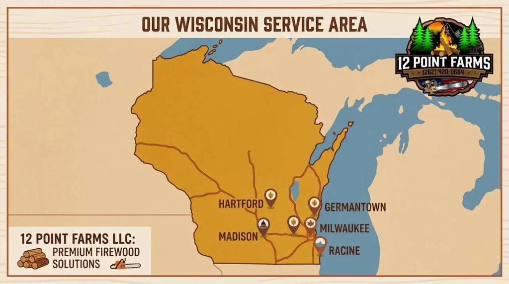 12 Point Farms firewood delivery areas across Wisconsin