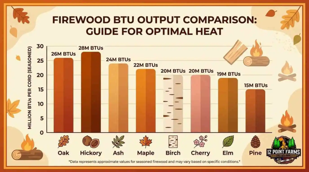 Firewood BTU comparison chart by wood type