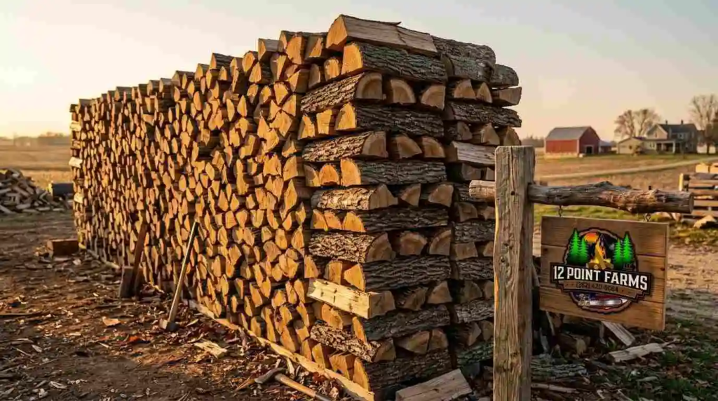 Dense oak and hickory firewood stacked for long burn