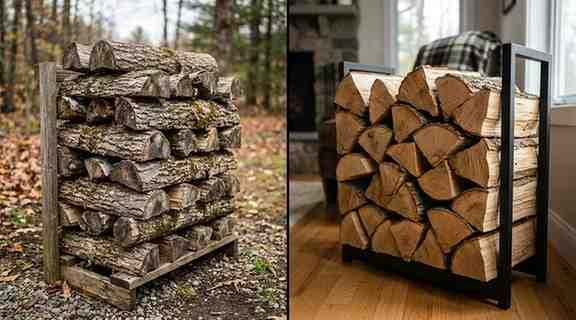 seasoned vs kiln-dried firewood stack