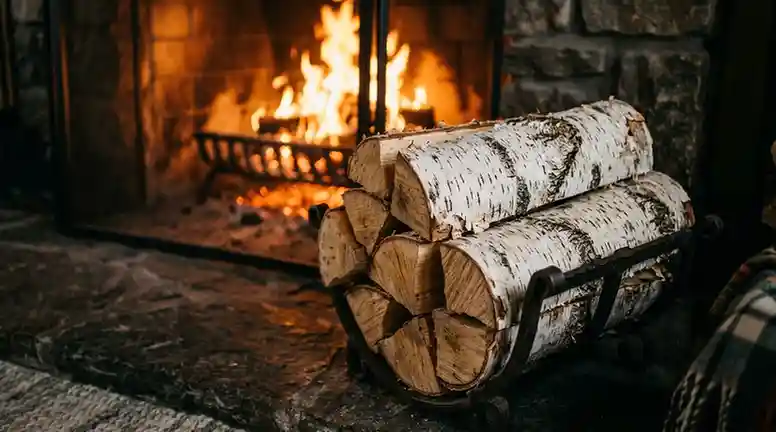 birch firewood stacked in basket
