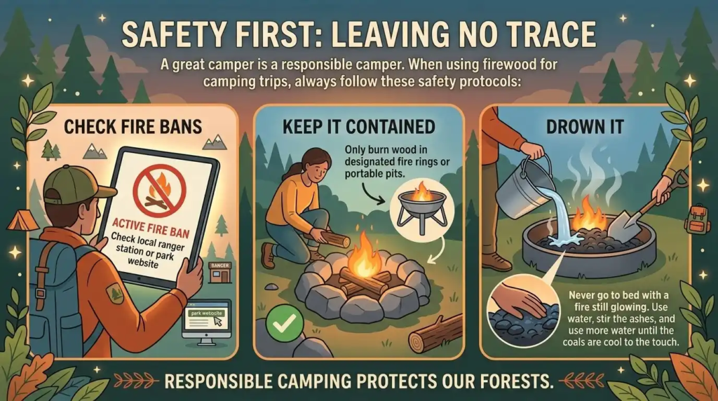 safe campfire in designated fire pit