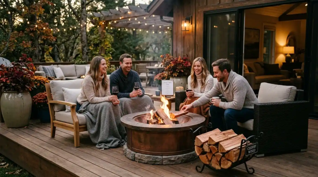 Cherry firewood creating a cozy outdoor atmosphere