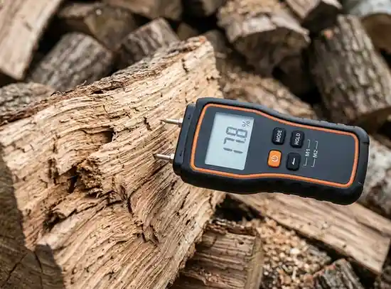moisture meter on oak log