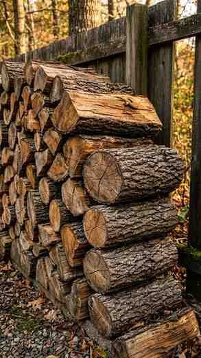 oak firewood stack close-up