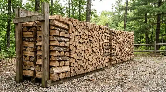 stacked firewood on gravel