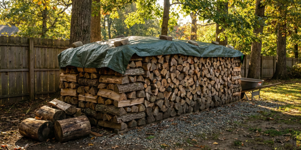 Properly stacked firewood outdoors