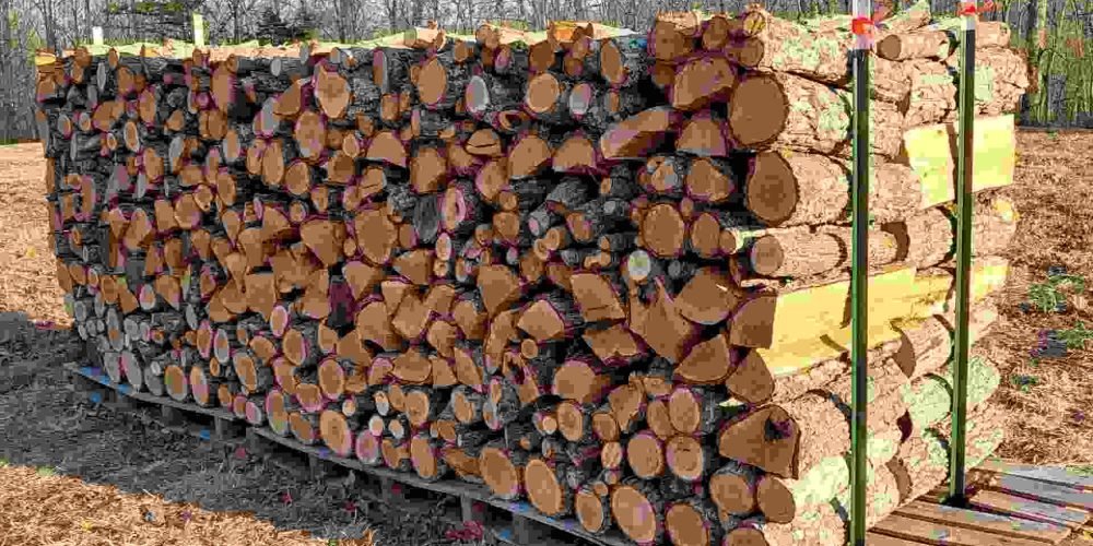 Full cord firewood neatly stacked and ready for delivery.