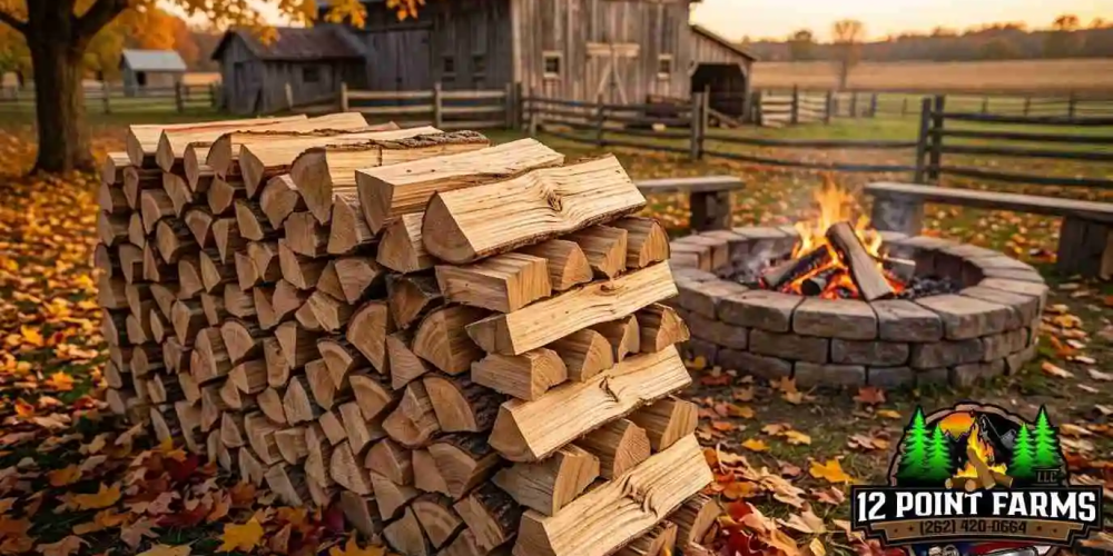 stacked ash firewood near fire